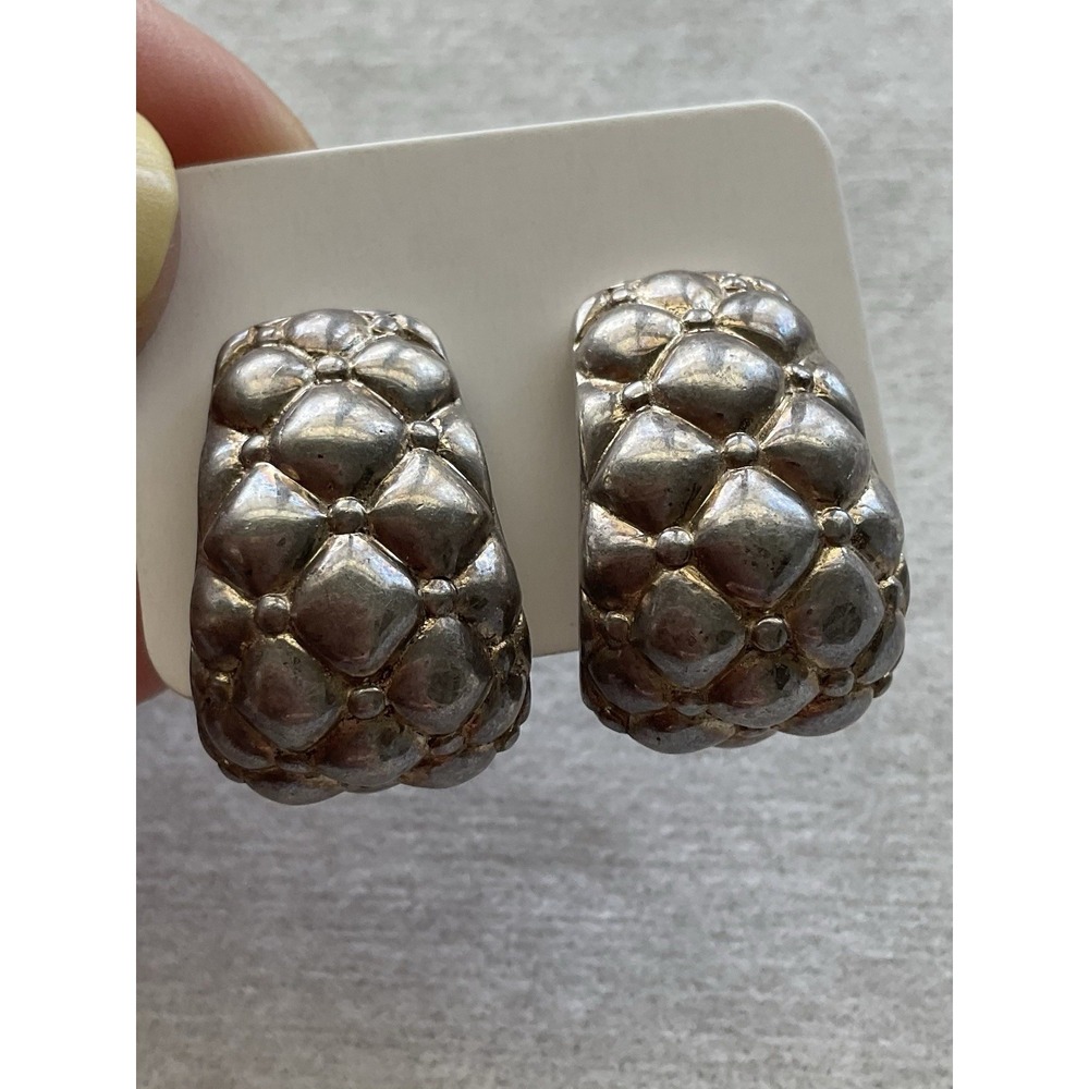 Vintage C. Crypell 925 Sterling Silver Textured Dome Earrings Signed Estate